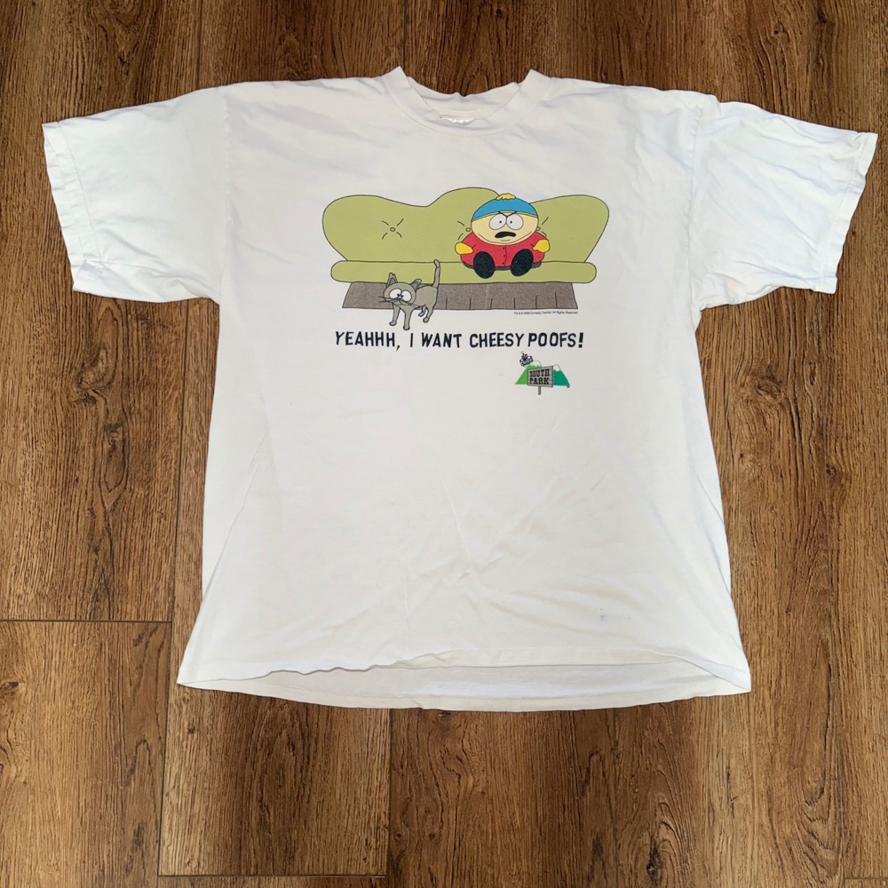 Vintage 1998 South Park Cartman Yeah I Want Cheesy Poofs White XL T-Shirt